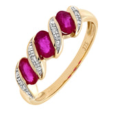0.95ct Bezel Set Oval Ruby  and Diamond Pave 3 Stone Ring in UK Hallmarked 9ct Yellow Gold